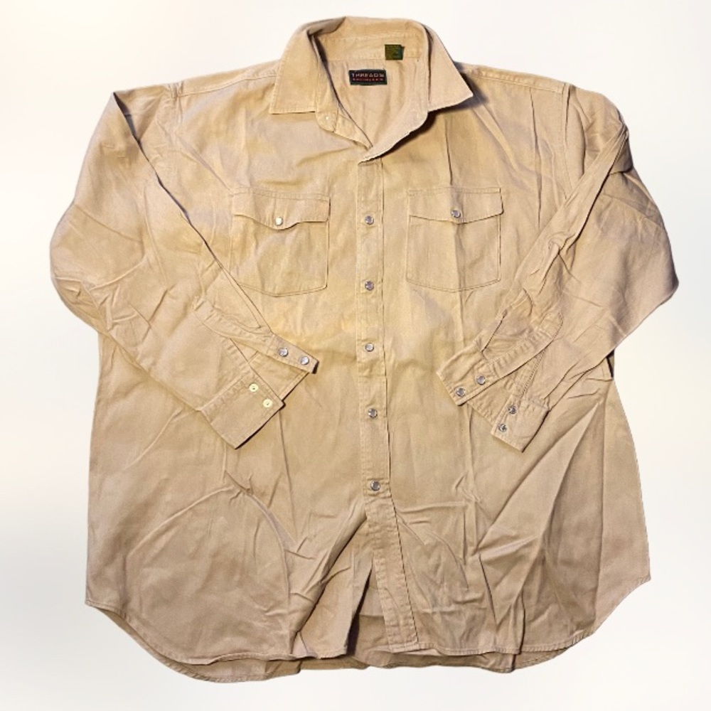 threads cargo pearl snap vtg button down mens shirt chino XXL